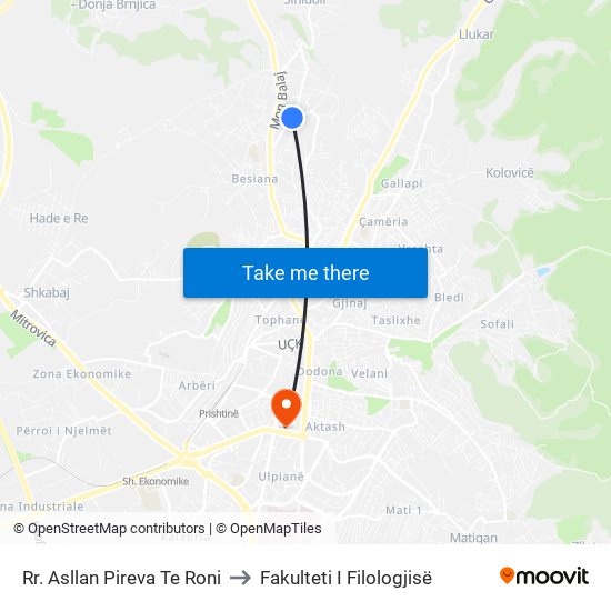 Rr. Asllan Pireva Te Roni to Fakulteti I Filologjisë map