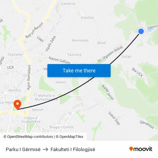 Parku I Gërmisë to Fakulteti I Filologjisë map