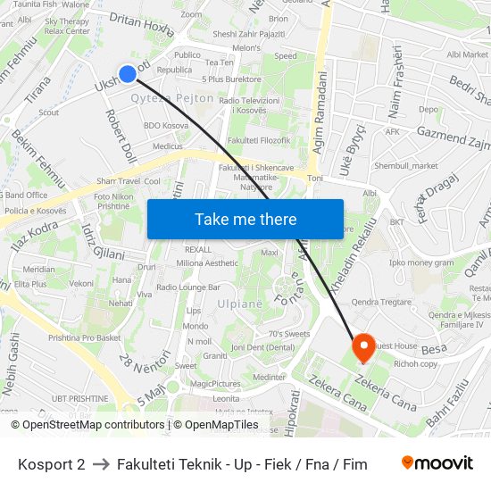 Kosport 2 to Fakulteti Teknik - Up - Fiek / Fna / Fim map