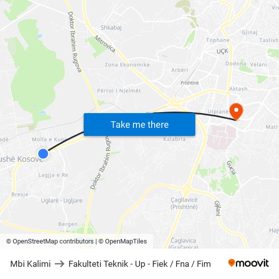 Mbi Kalimi to Fakulteti Teknik - Up - Fiek / Fna / Fim map