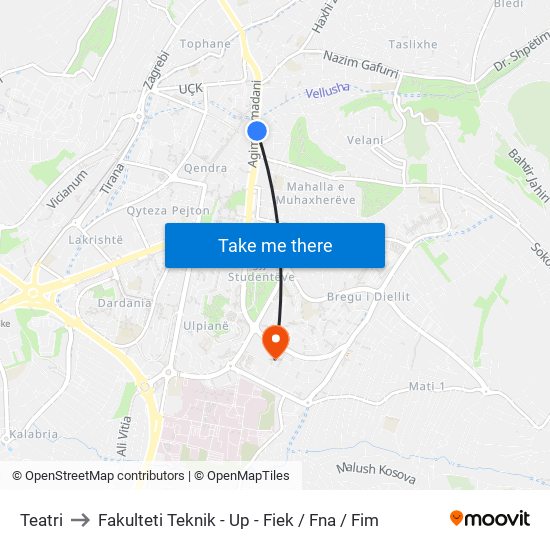 Teatri to Fakulteti Teknik - Up - Fiek / Fna / Fim map