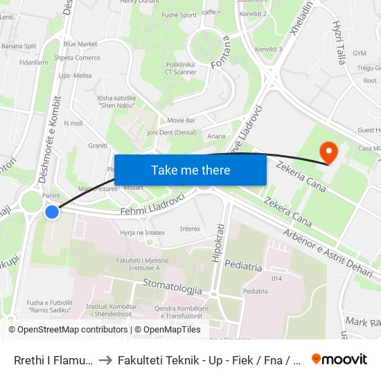 Rrethi I Flamurit to Fakulteti Teknik - Up - Fiek / Fna / Fim map
