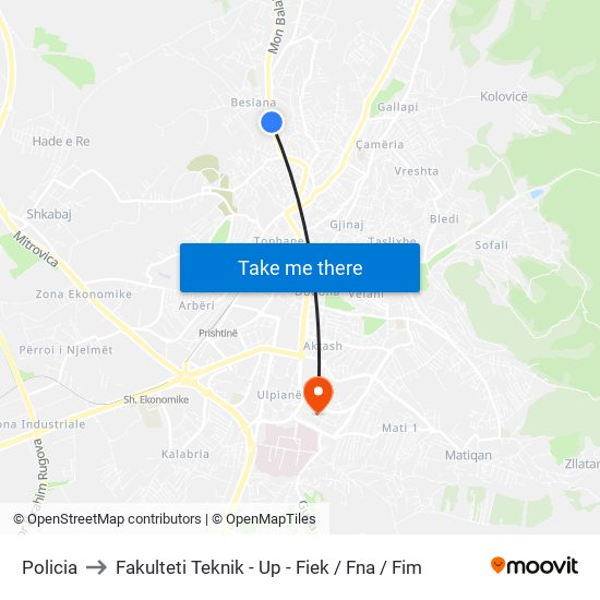 Policia to Fakulteti Teknik - Up - Fiek / Fna / Fim map