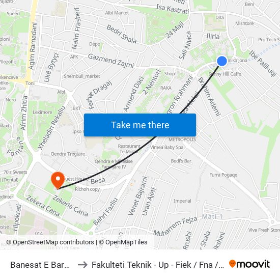 Banesat E Bardha to Fakulteti Teknik - Up - Fiek / Fna / Fim map