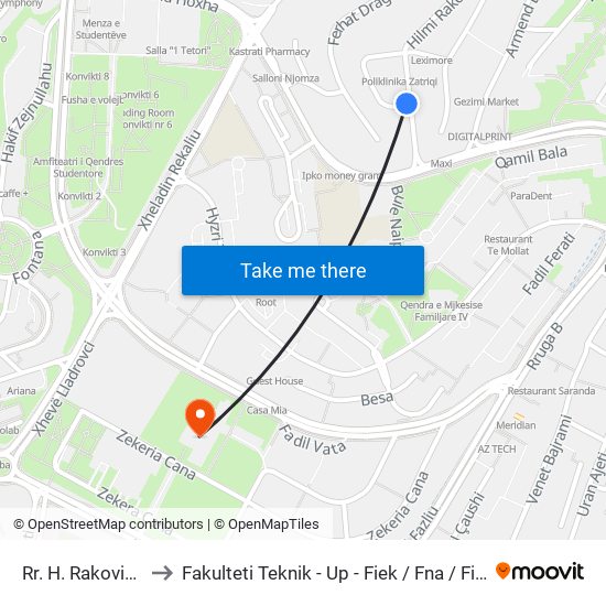 Rr. H. Rakovica to Fakulteti Teknik - Up - Fiek / Fna / Fim map