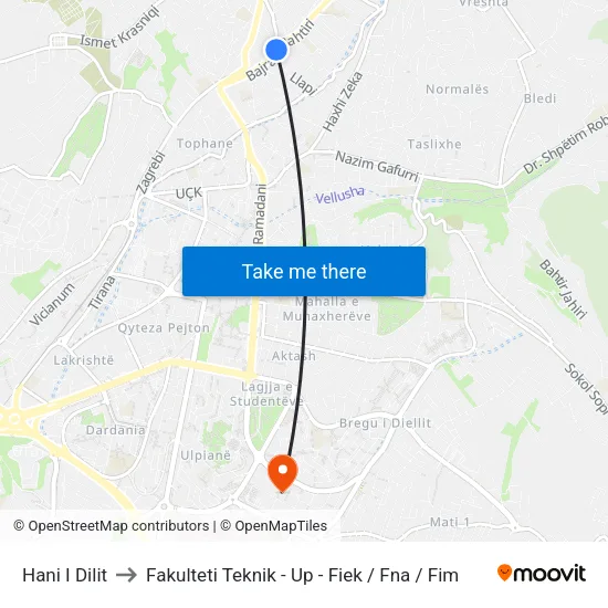 Hani I Dilit to Fakulteti Teknik - Up - Fiek / Fna / Fim map