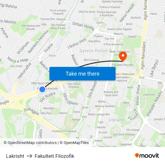 Lakrisht to Fakulteti Filozofik map