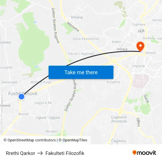 Rrethi Qarkor to Fakulteti Filozofik map