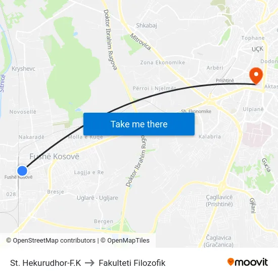 St. Hekurudhor-F.K to Fakulteti Filozofik map