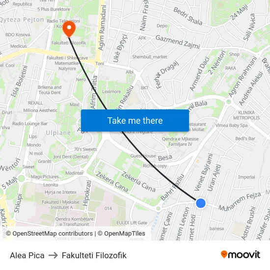 Alea Pica to Fakulteti Filozofik map