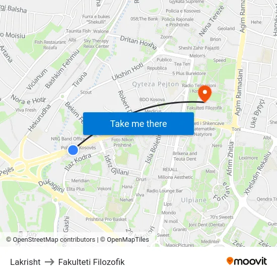 Lakrisht to Fakulteti Filozofik map