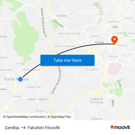 Çerdhja to Fakulteti Filozofik map