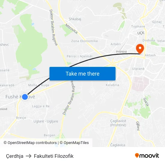 Çerdhja to Fakulteti Filozofik map