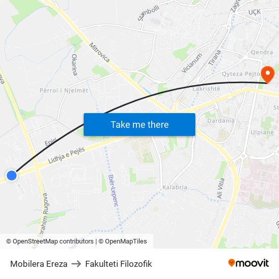 Mobilera Ereza to Fakulteti Filozofik map