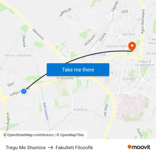 Tregu Me Shumice to Fakulteti Filozofik map
