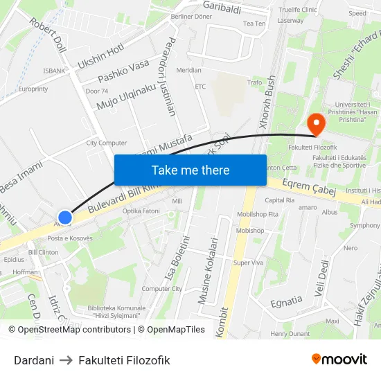 Dardani to Fakulteti Filozofik map