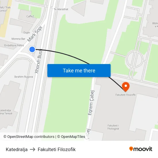 Katedralja to Fakulteti Filozofik map