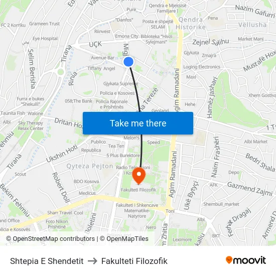 Shtepia E Shendetit to Fakulteti Filozofik map