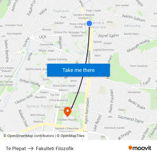 Te Plepat to Fakulteti Filozofik map