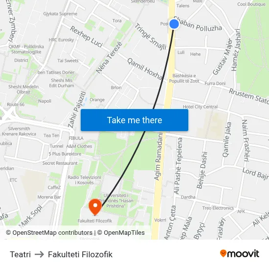 Teatri to Fakulteti Filozofik map