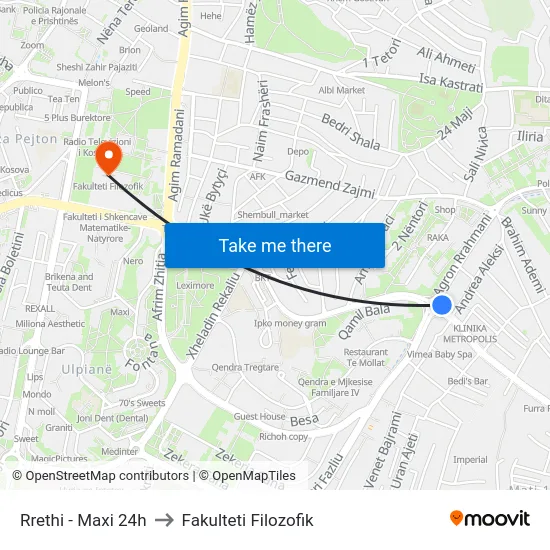 Rrethi - Maxi 24h to Fakulteti Filozofik map