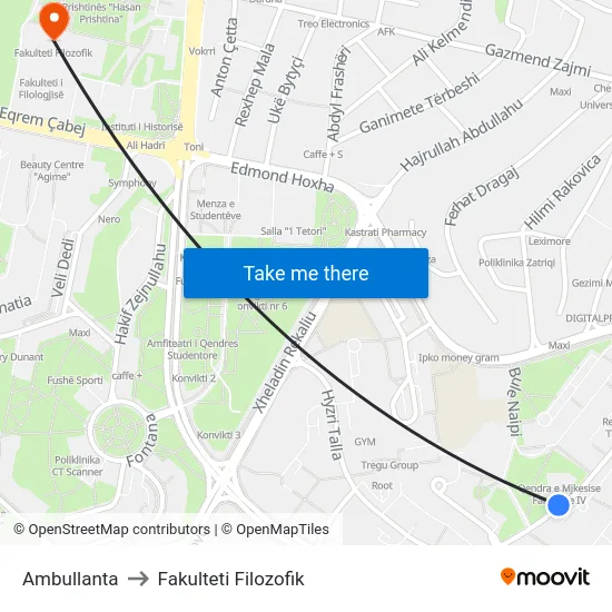 Ambullanta to Fakulteti Filozofik map