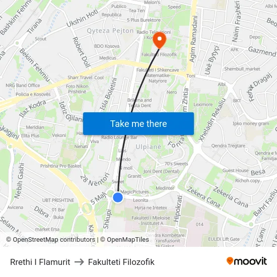 Rrethi I Flamurit to Fakulteti Filozofik map