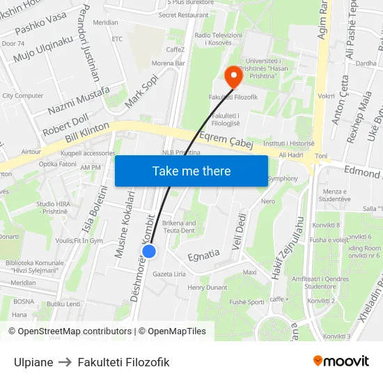 Ulpiane to Fakulteti Filozofik map