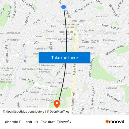 Xhamia E Llapit to Fakulteti Filozofik map