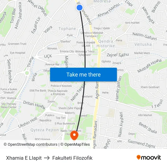 Xhamia E Llapit to Fakulteti Filozofik map