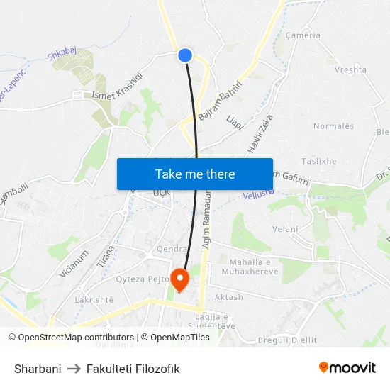 Sharbani to Fakulteti Filozofik map