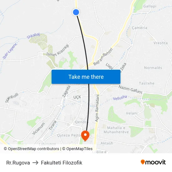 Rr.Rugova to Fakulteti Filozofik map