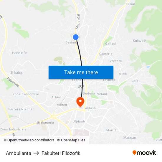 Ambullanta to Fakulteti Filozofik map