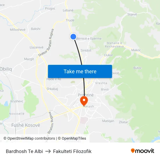 Bardhosh Te Albi to Fakulteti Filozofik map
