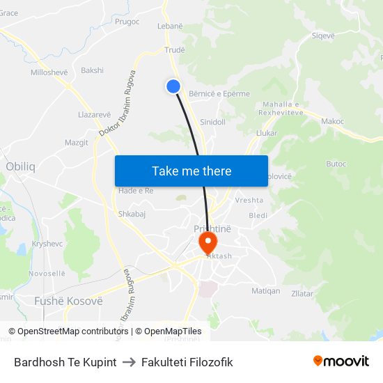 Bardhosh Te Kupint to Fakulteti Filozofik map