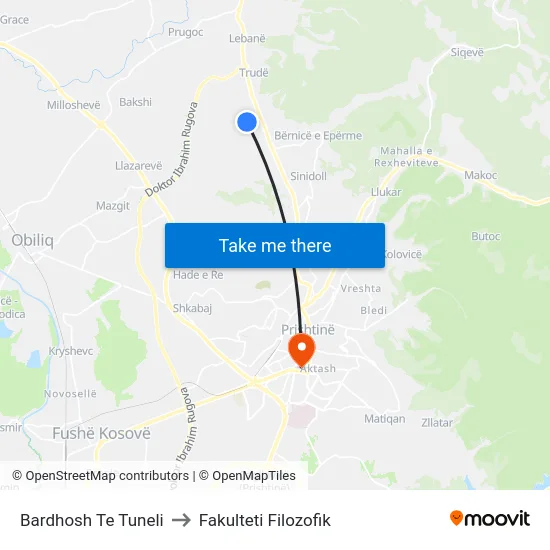 Bardhosh Te Tuneli to Fakulteti Filozofik map