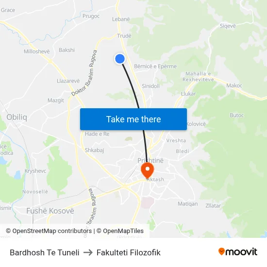 Bardhosh Te Tuneli to Fakulteti Filozofik map