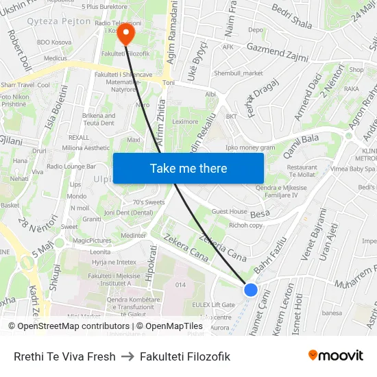 Rrethi Te Viva Fresh to Fakulteti Filozofik map