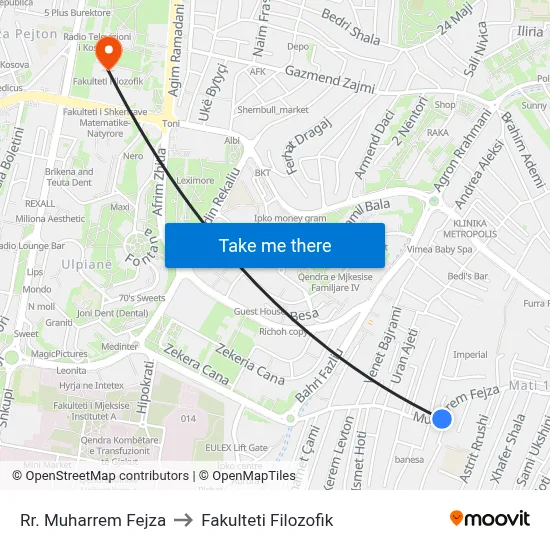Rr. Muharrem Fejza to Fakulteti Filozofik map