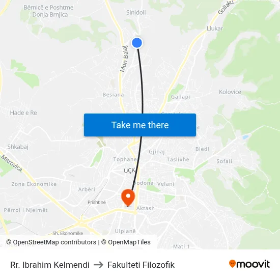 Rr. Ibrahim Kelmendi to Fakulteti Filozofik map