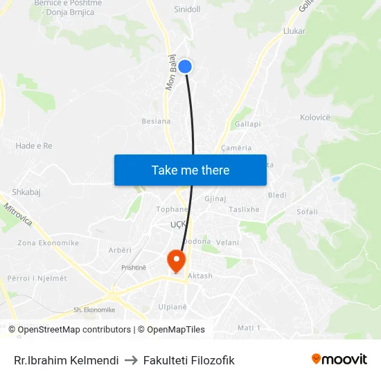 Rr.Ibrahim Kelmendi to Fakulteti Filozofik map