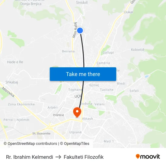 Rr. Ibrahim Kelmendi to Fakulteti Filozofik map