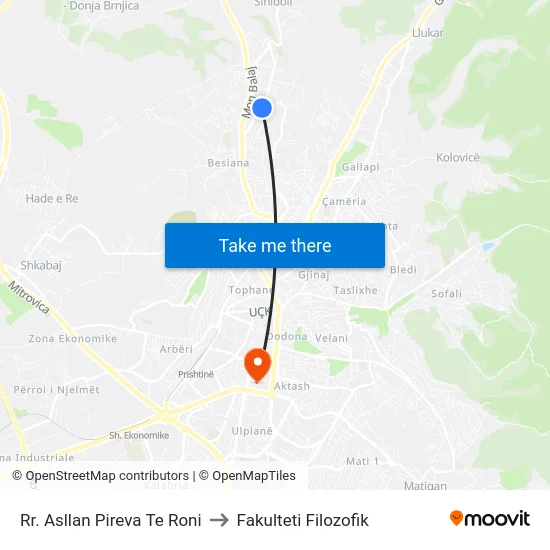 Rr. Asllan Pireva Te Roni to Fakulteti Filozofik map