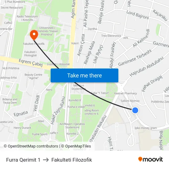 Furra Qerimit 1 to Fakulteti Filozofik map