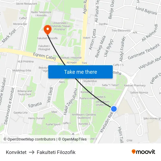 Konviktet to Fakulteti Filozofik map