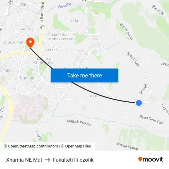 Xhamia NE Mat to Fakulteti Filozofik map