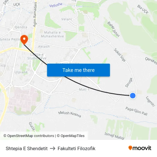 Shtepia E Shendetit to Fakulteti Filozofik map