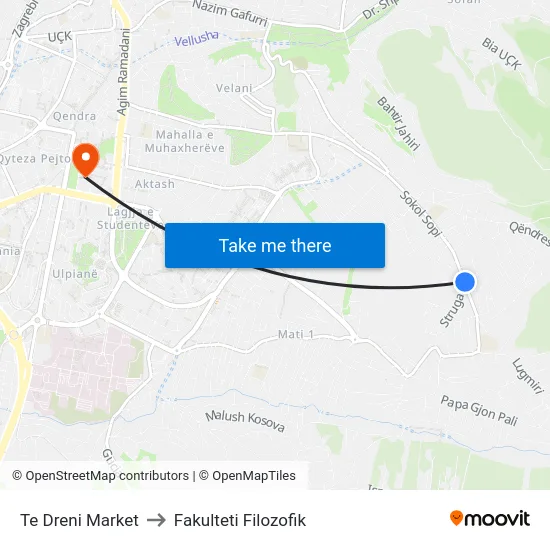 Te Dreni Market to Fakulteti Filozofik map