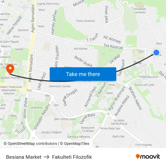 Besiana Market to Fakulteti Filozofik map