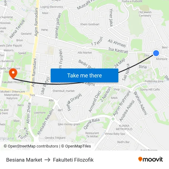 Besiana Market to Fakulteti Filozofik map